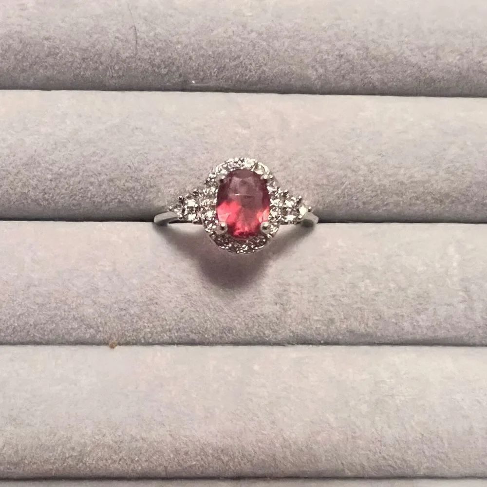NEW Silver Tone Faux Ruby And Diamond Crystal Ring